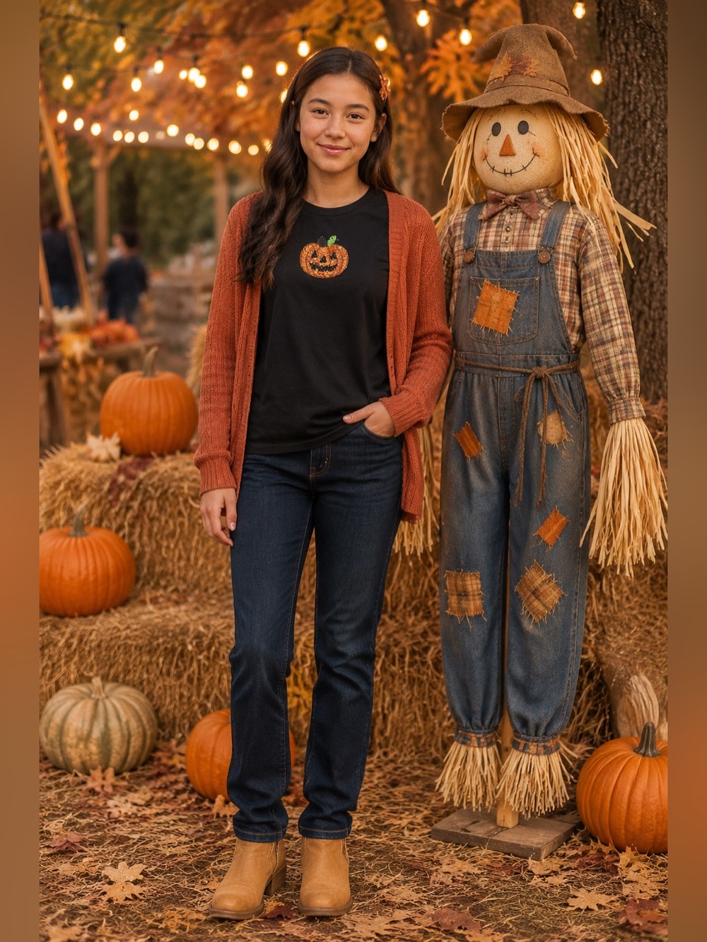 Girls Sequin Jack-O’-Lantern Halloween Shirt – XL 14/16